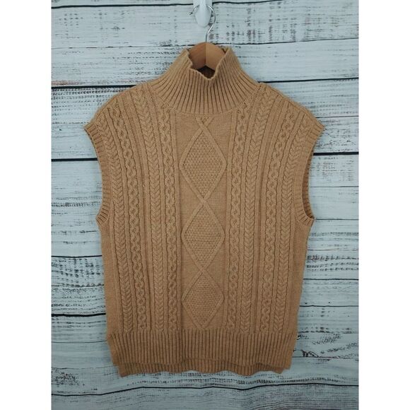 Vero Moda S  Oversized Brown Sleeveless Turtleneck Knit Sweater Women's NEW - Picture 1 of 9